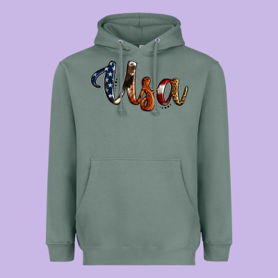 Usa Calligraphy Heavyweight Hoodie Designed By Jasminsmagicworld