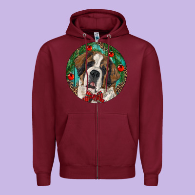 Christmas St. Bernard Zipper Hoodie Designed By Ranaportraitstore
