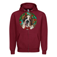 Burgundy Christmas St. Bernard Zipper Hoodie - RanaPortraitStore