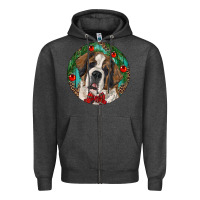 Charcoal Heather Christmas St. Bernard Zipper Hoodie - RanaPortraitStore
