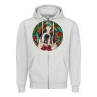 Dove Grey Christmas St. Bernard Zipper Hoodie - RanaPortraitStore