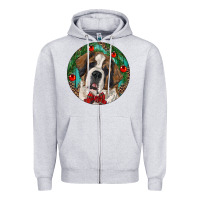 Heather Grey Christmas St. Bernard Zipper Hoodie - RanaPortraitStore