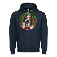 Navy Christmas St. Bernard Zipper Hoodie - RanaPortraitStore