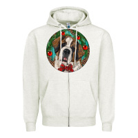 Oatmeal Heather Christmas St. Bernard Zipper Hoodie - RanaPortraitStore