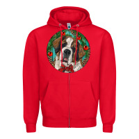 Red Christmas St. Bernard Zipper Hoodie - RanaPortraitStore