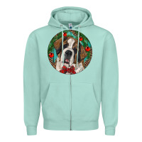 Seafoam Christmas St. Bernard Zipper Hoodie - RanaPortraitStore
