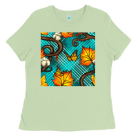 Matcha autumn leaves seamless pattern Ladies Tee - BundleAndBundleShop