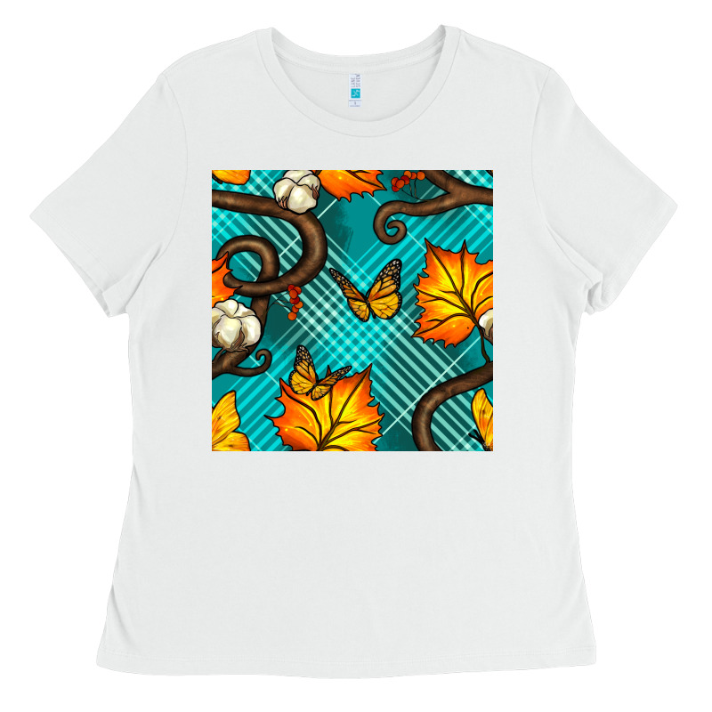 Autumn Leaves Seamless Pattern Ladies Tee by BundleAndBundleShop | Teevron