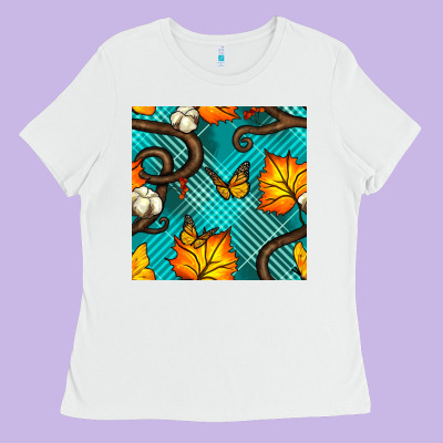 Autumn Leaves Seamless Pattern Ladies Tee Designed By Bundleandbundleshop