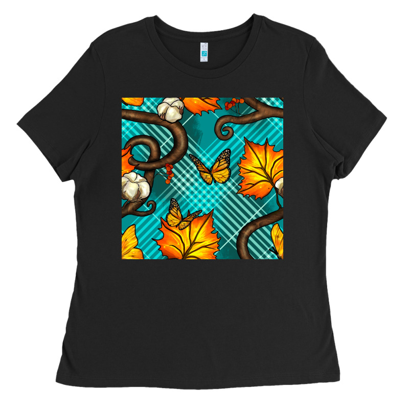 Autumn Leaves Seamless Pattern Ladies Tee by BundleAndBundleShop | Teevron
