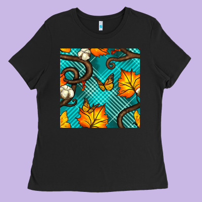 Autumn Leaves Seamless Pattern Ladies Tee Designed By Bundleandbundleshop