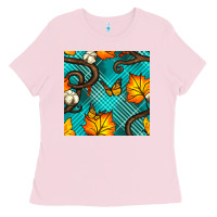 Bubblegum Pink autumn leaves seamless pattern Ladies Tee - BundleAndBundleShop
