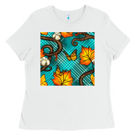 White autumn leaves seamless pattern Ladies Tee - BundleAndBundleShop