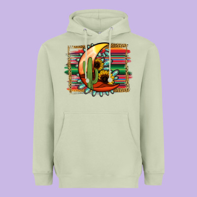 Turquoise Desert Moon Serape Background Heavyweight Hoodie Designed By Jasminsmagicworld