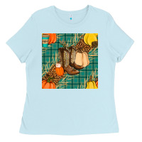 Baby Blue fall boot seamless pattern Ladies Tee - BundleAndBundleShop