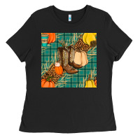 Black fall boot seamless pattern Ladies Tee - BundleAndBundleShop