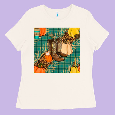 Fall Boot Seamless Pattern Ladies Tee Designed By Bundleandbundleshop
