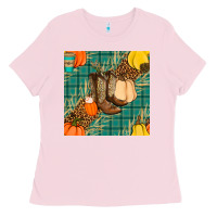 Bubblegum Pink fall boot seamless pattern Ladies Tee - BundleAndBundleShop
