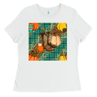 White fall boot seamless pattern Ladies Tee - BundleAndBundleShop