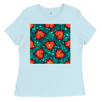 Baby Blue fall leaves seamless pattern Ladies Tee - BundleAndBundleShop