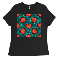 Black fall leaves seamless pattern Ladies Tee - BundleAndBundleShop