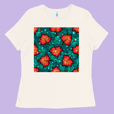 Fall Leaves Seamless Pattern Ladies Tee Designed By Bundleandbundleshop