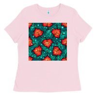 Bubblegum Pink fall leaves seamless pattern Ladies Tee - BundleAndBundleShop