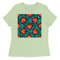 Matcha fall leaves seamless pattern Ladies Tee - BundleAndBundleShop