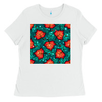 White fall leaves seamless pattern Ladies Tee - BundleAndBundleShop