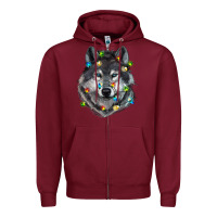 Burgundy Christmas with wolf Zipper Hoodie - RanaPortraitStore
