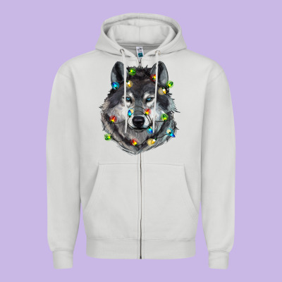 Christmas With Wolf Zipper Hoodie Designed By Ranaportraitstore
