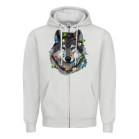 Dove Grey Christmas with wolf Zipper Hoodie - RanaPortraitStore