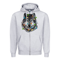 Heather Grey Christmas with wolf Zipper Hoodie - RanaPortraitStore