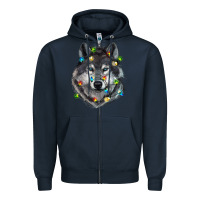 Navy Christmas with wolf Zipper Hoodie - RanaPortraitStore