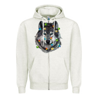 Oatmeal Heather Christmas with wolf Zipper Hoodie - RanaPortraitStore