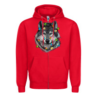 Red Christmas with wolf Zipper Hoodie - RanaPortraitStore