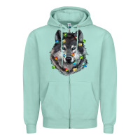 Seafoam Christmas with wolf Zipper Hoodie - RanaPortraitStore