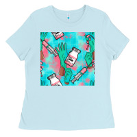 Baby Blue Nurse Gloves Seamless Pattern Ladies Tee - BundleAndBundleShop