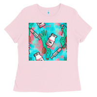 Bubblegum Pink Nurse Gloves Seamless Pattern Ladies Tee - BundleAndBundleShop
