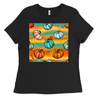 Black Pumpkin And Glitter Seamless Pattern Ladies Tee - BundleAndBundleShop
