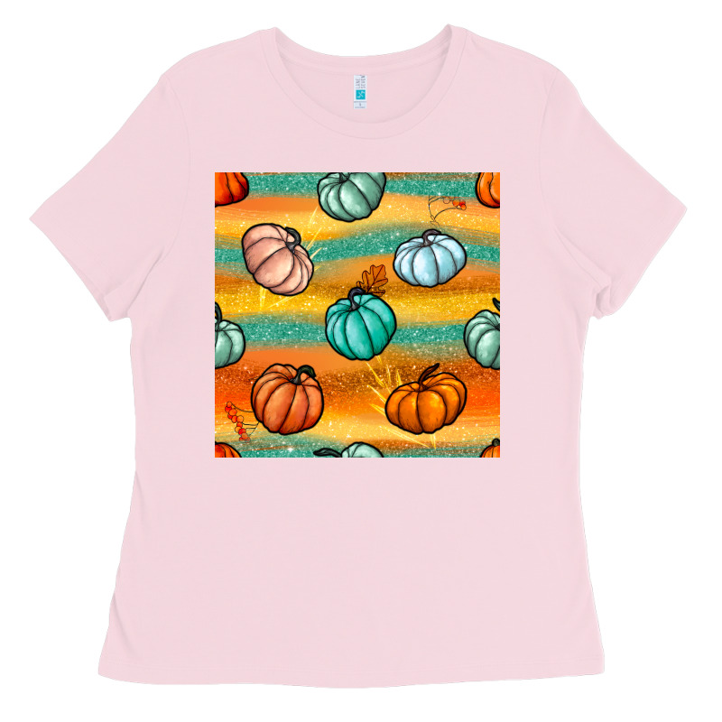 Pumpkin And Glitter Seamless Pattern Ladies Tee by BundleAndBundleShop | Teevron
