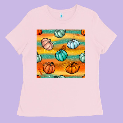 Pumpkin And Glitter Seamless Pattern Ladies Tee Designed By Bundleandbundleshop