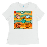 White Pumpkin And Glitter Seamless Pattern Ladies Tee - BundleAndBundleShop