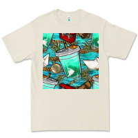Fish Coffee Cups And Reeds With Paper Boat And Leopard Lake Seamless P Premium Tee | Teevron