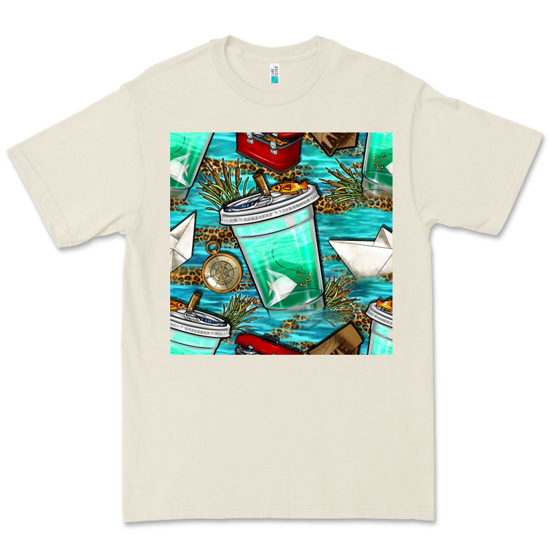 Fish Coffee Cups And Reeds With Paper Boat And Leopard Lake Seamless P Premium Tee by BundleAndBundleShop | Teevron