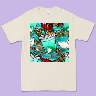 Fish Coffee Cups And Reeds With Paper Boat And Leopard Lake Seamless P Premium Tee Designed By Bundleandbundleshop