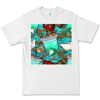 White fish coffee cups and reeds with paper boat and leopard lake seamless p Premium Tee - BundleAndBundleShop