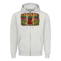 Dove Grey lady of guadalupe serape background Zipper Hoodie - Jasminsmagicworld