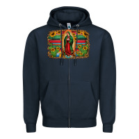 Navy lady of guadalupe serape background Zipper Hoodie - Jasminsmagicworld
