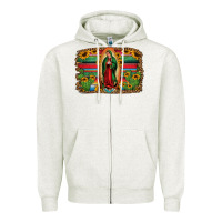 Oatmeal Heather lady of guadalupe serape background Zipper Hoodie - Jasminsmagicworld